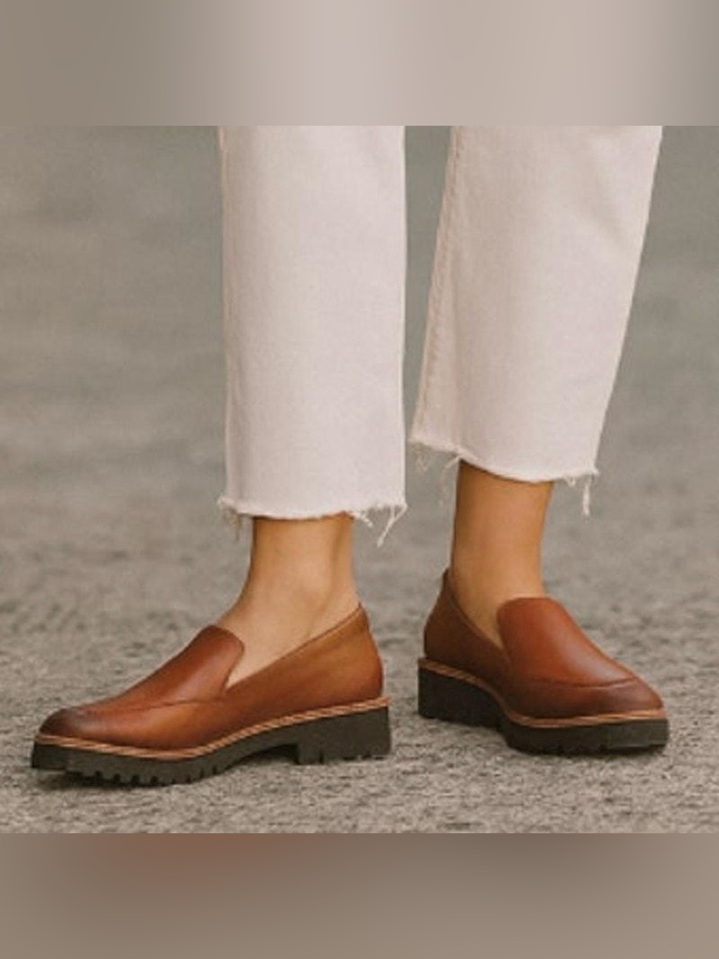 Ecco Tan Leather Lug-Sole Slip-On Loafers 40